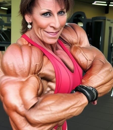 Muscular Woman Bodybuilder Flexing Arm