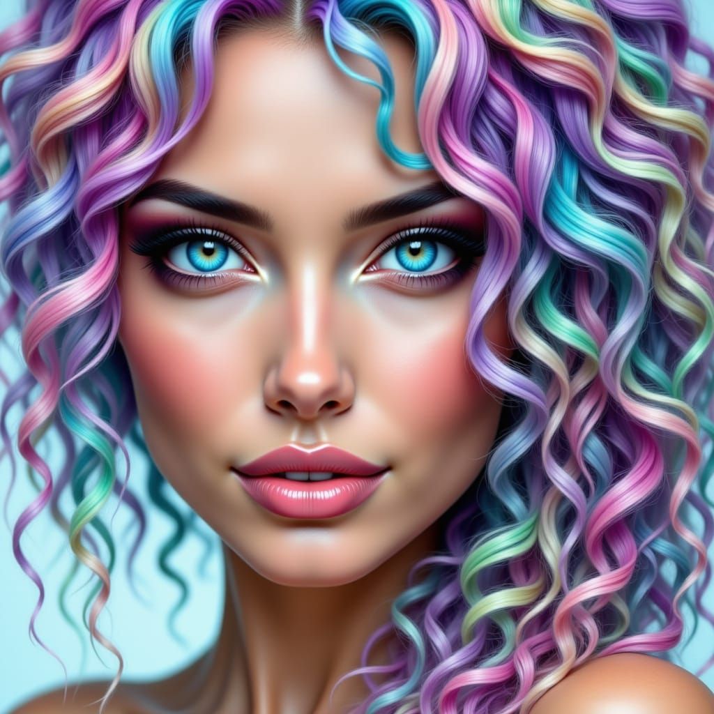 Woman with Rainbow Hair and Purple Eyes
