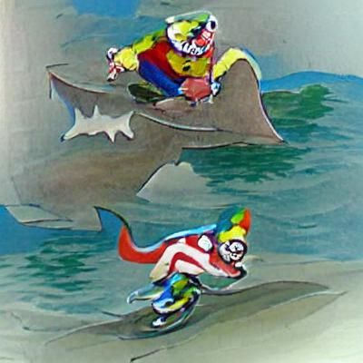 Cartoon Clown Riding a Shark Illustration