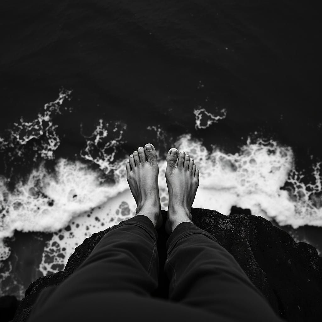 Moody Black and White Feet Staring into the Abyss