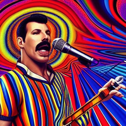 Psychedelic Singer Performing on Stage, Colorful Concept Art