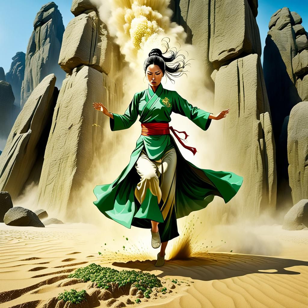 Blind Earthbender in Anime Style with Erupting Earth