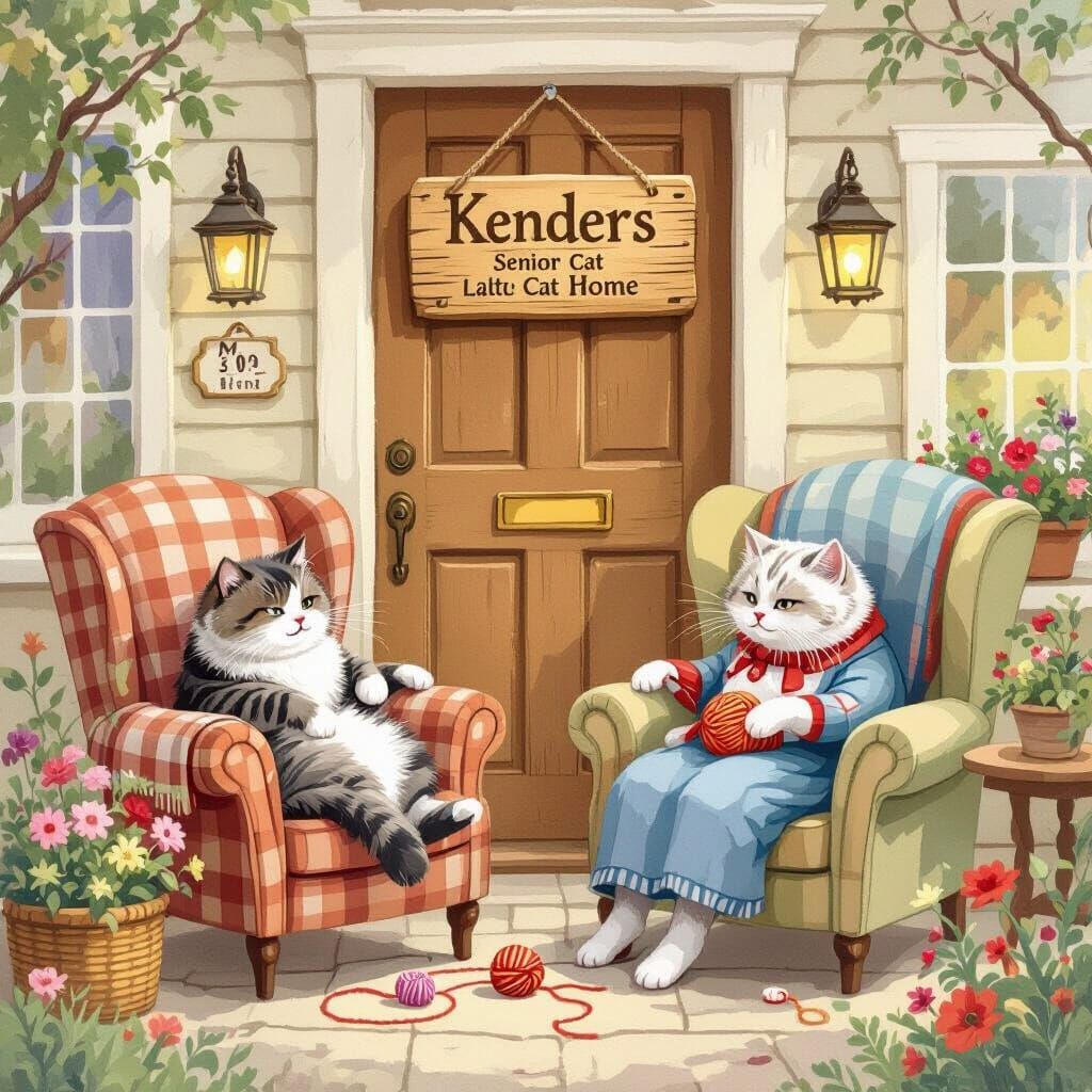 Heartwarming Scene of Elderly Cats in Cozy Home