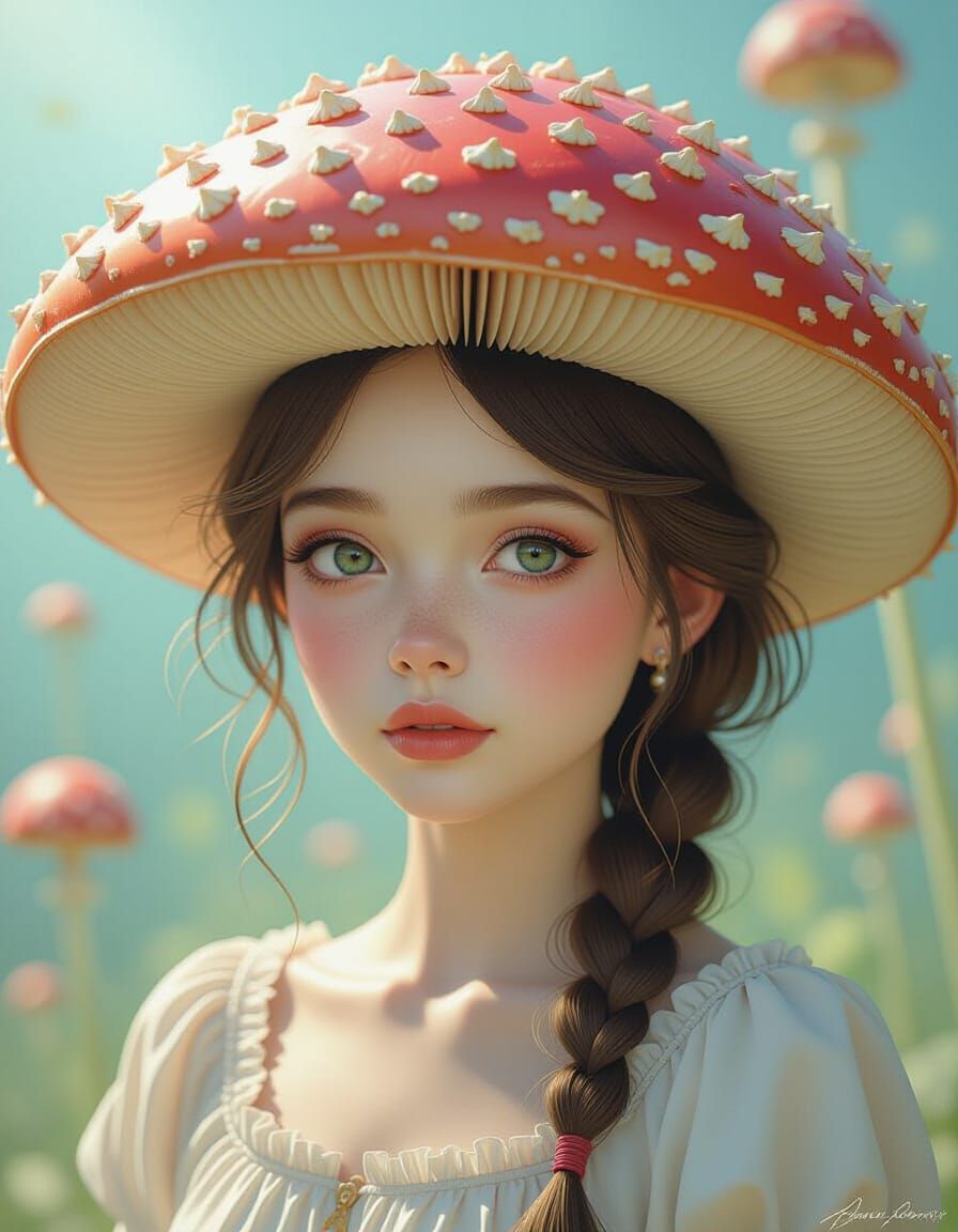 Pop Surreal Girl with Mushroom Hat