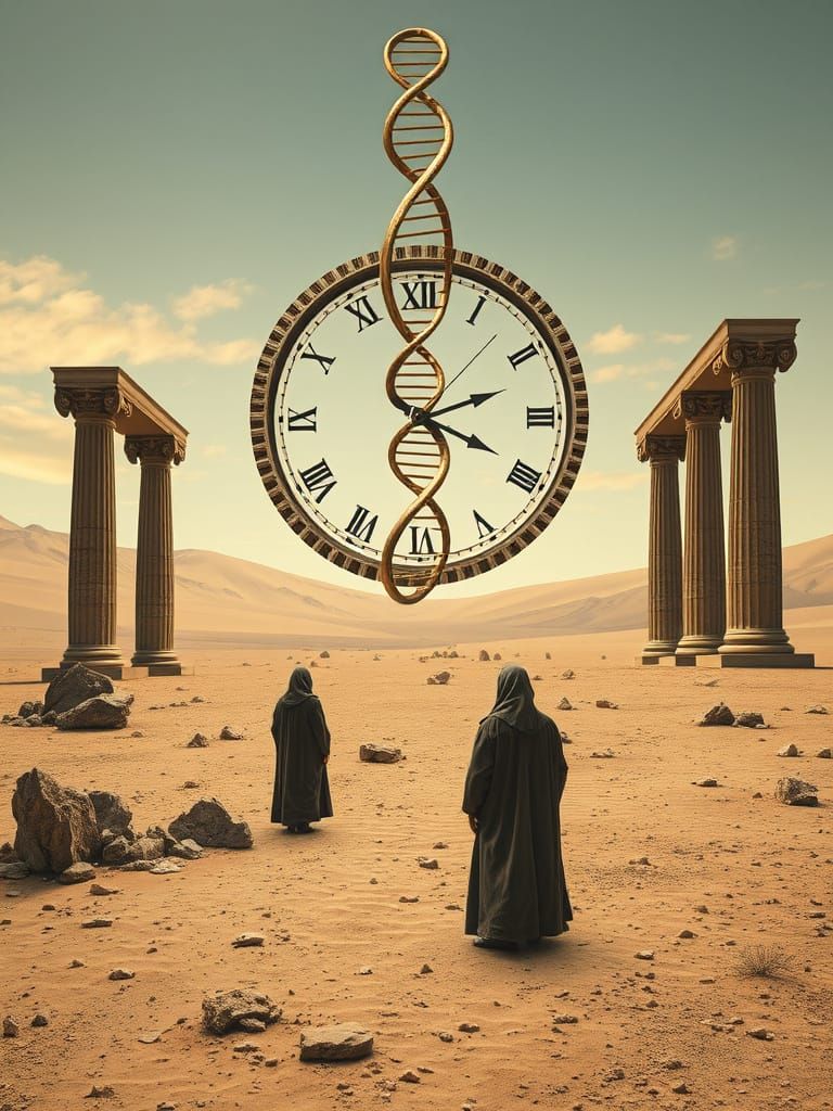 Surreal Desert Landscape with Melting Calculators