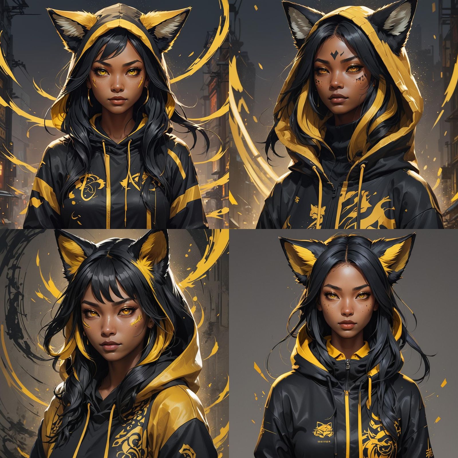 Black Kitsune Girl Portrait in Hyperdetailed Digital Art