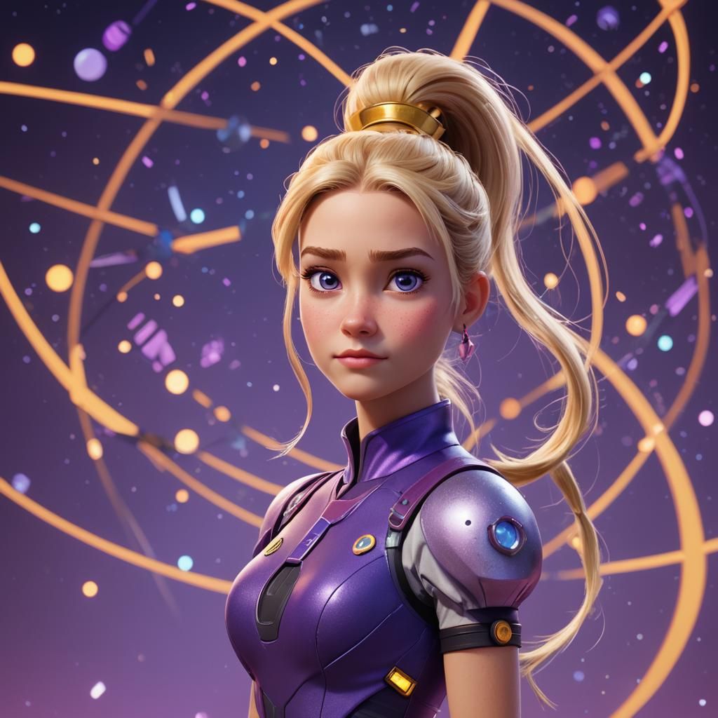 Blond Woman with Supernova Background as 3D Digital Art