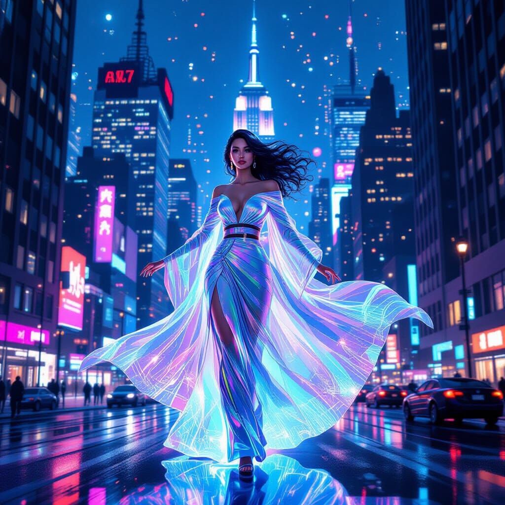 Luminescent Woman Embodies New York in Art Deco Style