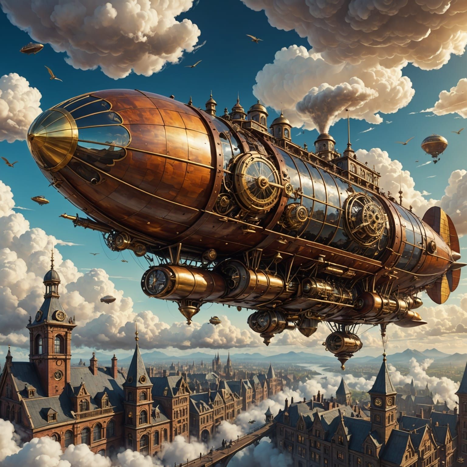 Steampunk Zeppelin Soaring Through Cloudy Skies