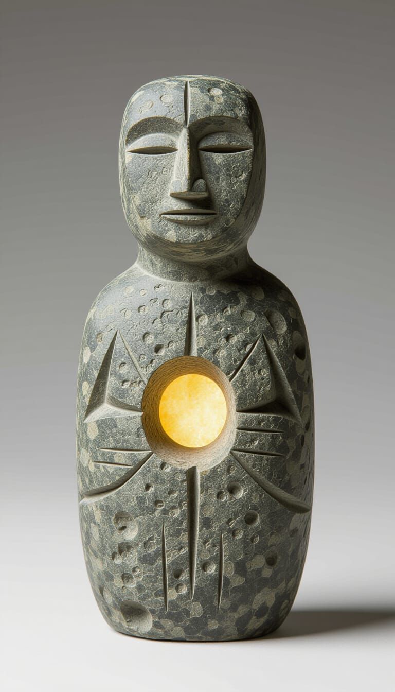 Ancient Volcanic Stone Figurine with Glowing Chest