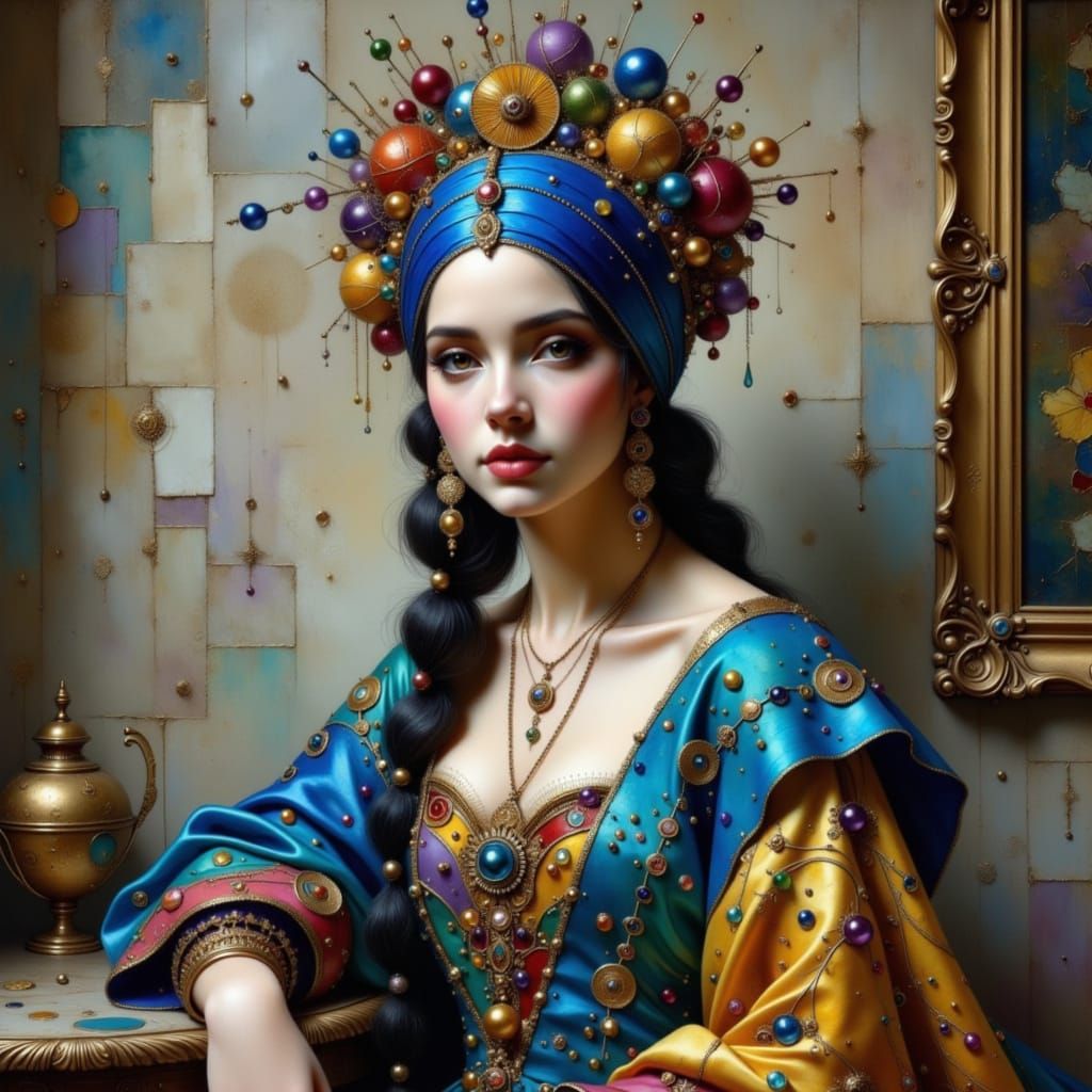 Exotic Punk Queen in Vermeer Style