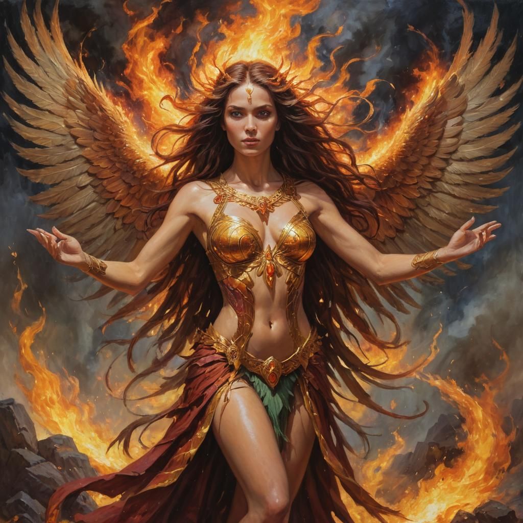 Beautiful Phoenix Goddess Portrait in Oil Painting Style