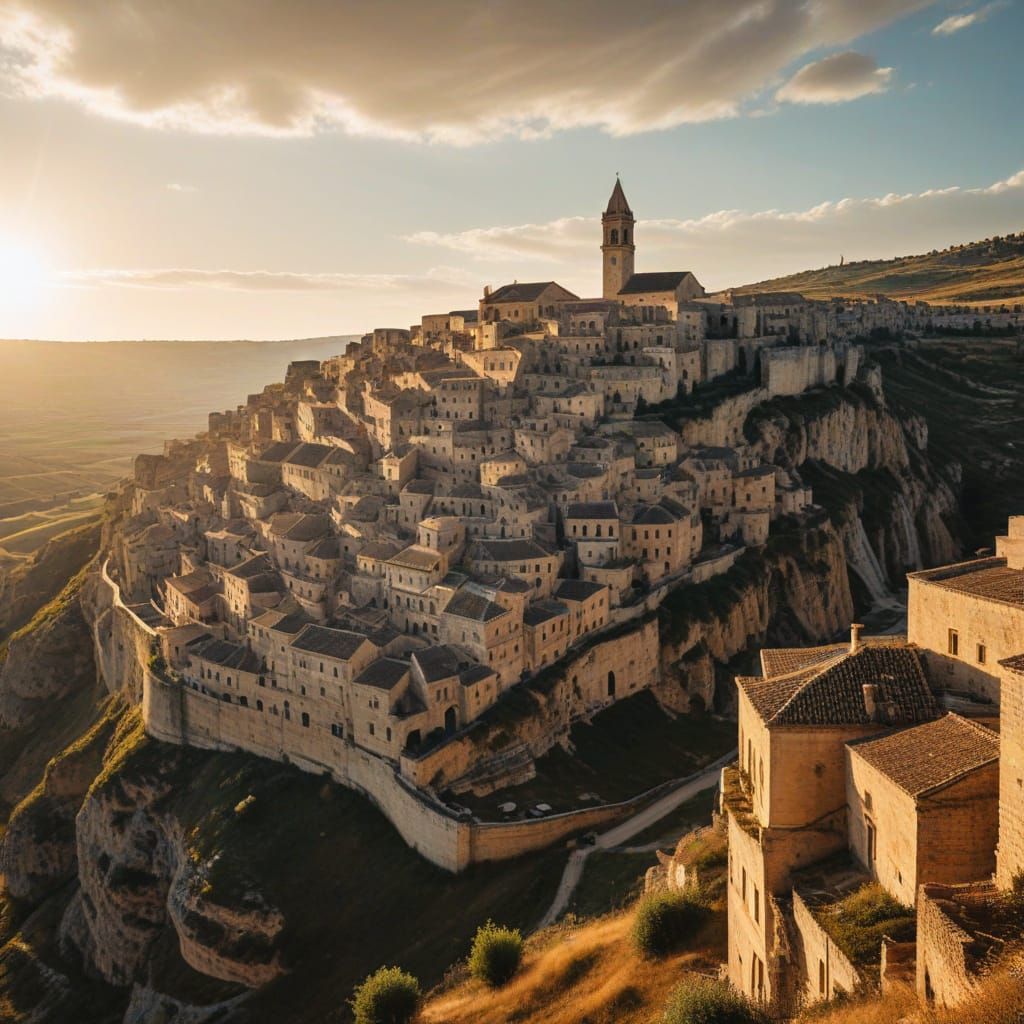 Matera's Sun-Drenched Sassi Districts in Golden Hour Light