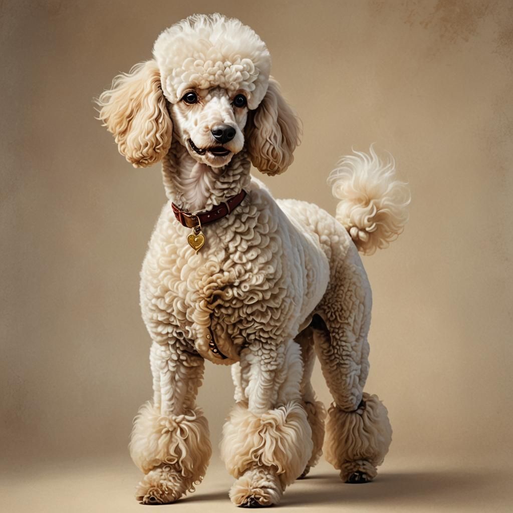 Cream Poodle Portrait in Realistic Oil Painting Style