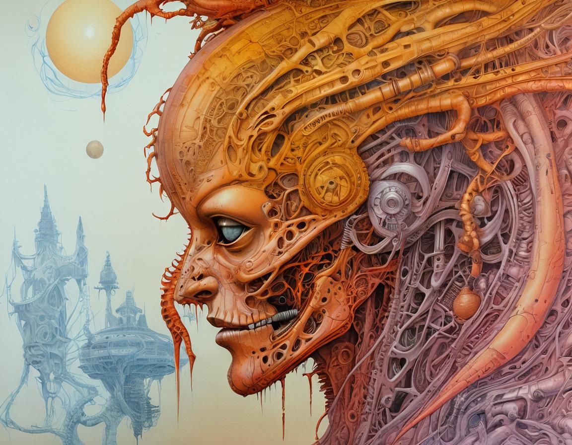 Cyborg Uprising in Surrealist Art Nouveau Style