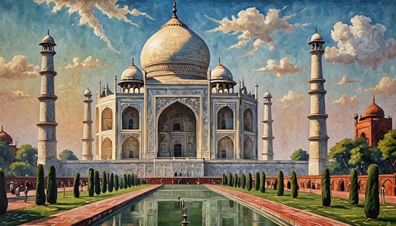Gleaming Taj Mahal in Naive Chalk Art Style
