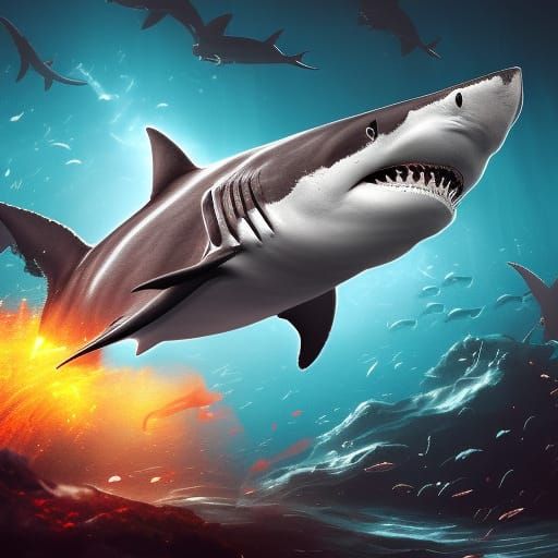 Christmas Shark Tornado in Detailed Matte Painting