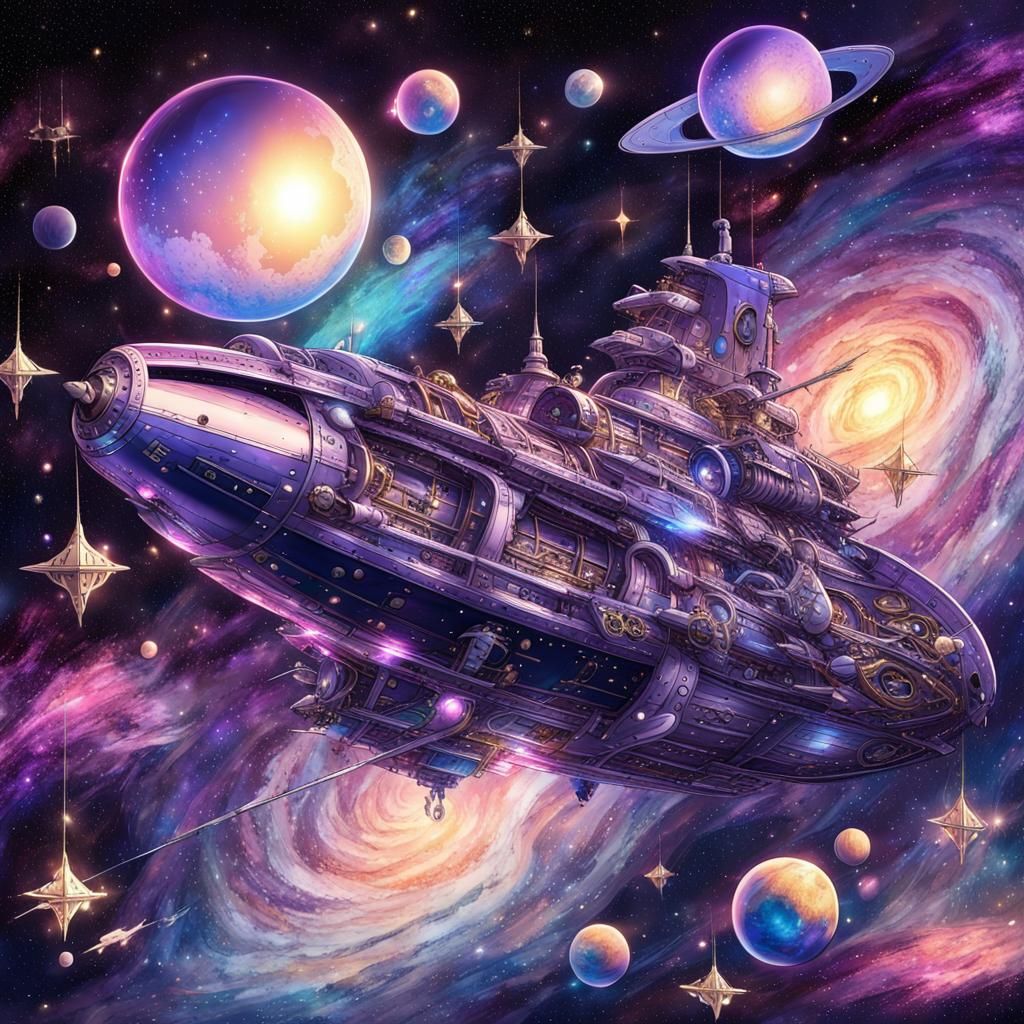 Shiny Pirate Spaceship in Starry Anime Universe