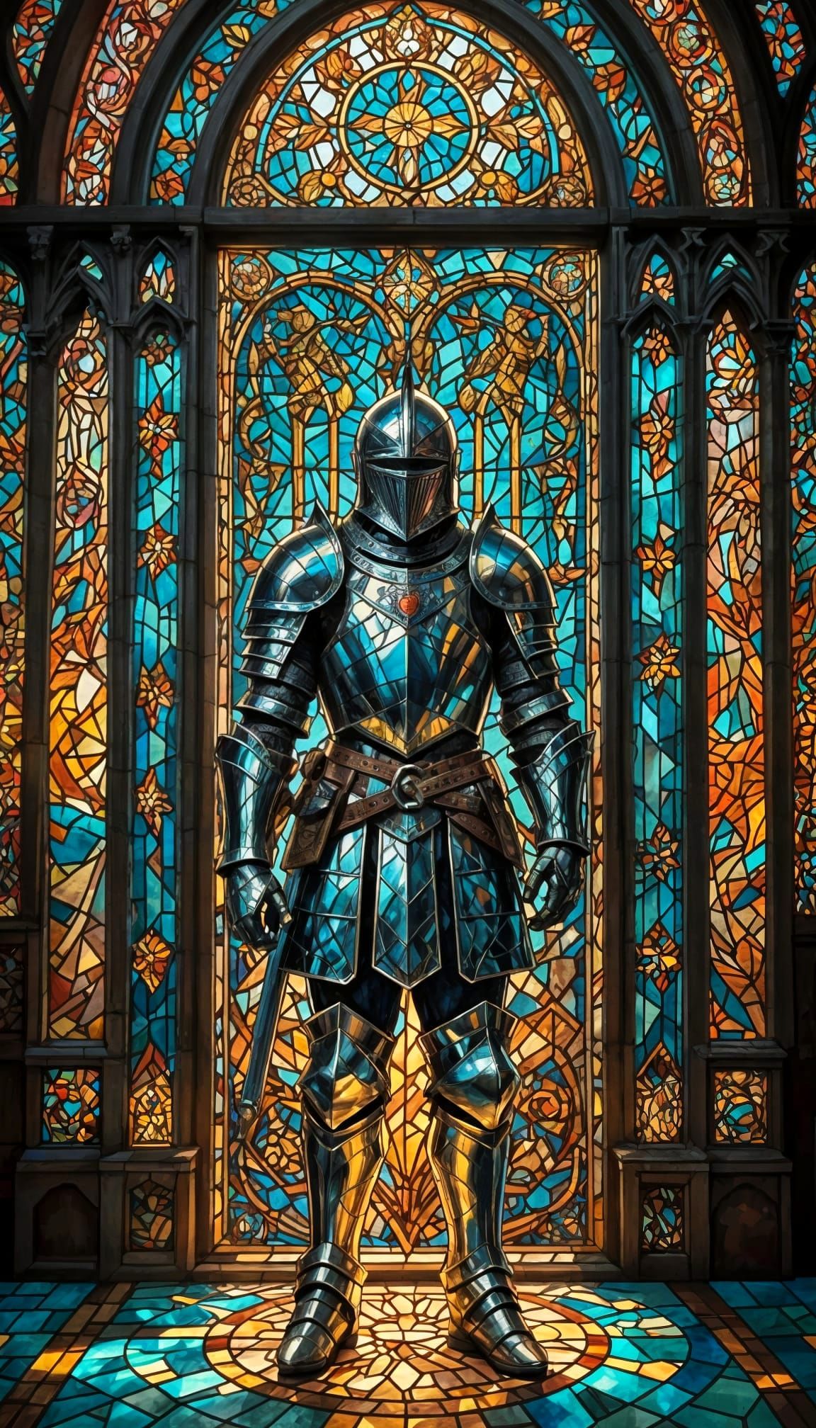 Stained Glass Knight in Full Armor