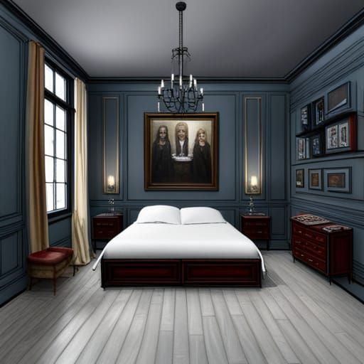Gothic Bedroom in Oil Painting Style