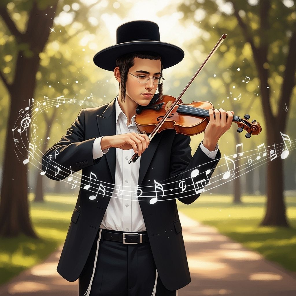 Young Jewish Man Playing Violin in Park