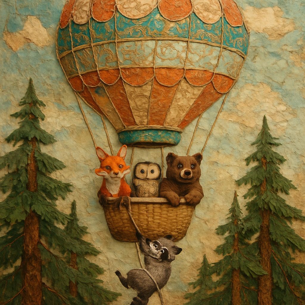 Whimsical Hot Air Balloon Ride Collage Diorama