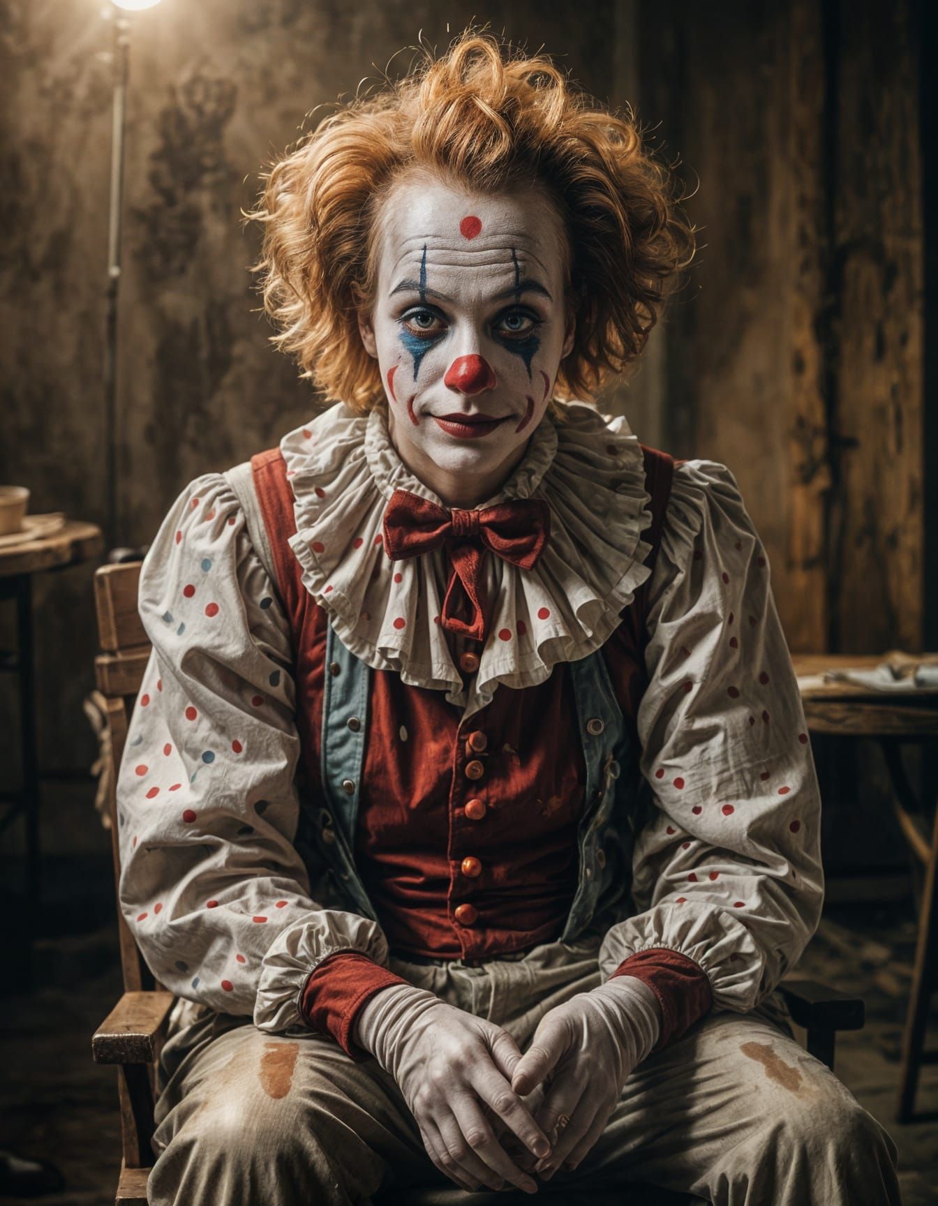 Content Female Clown Relaxes After Show