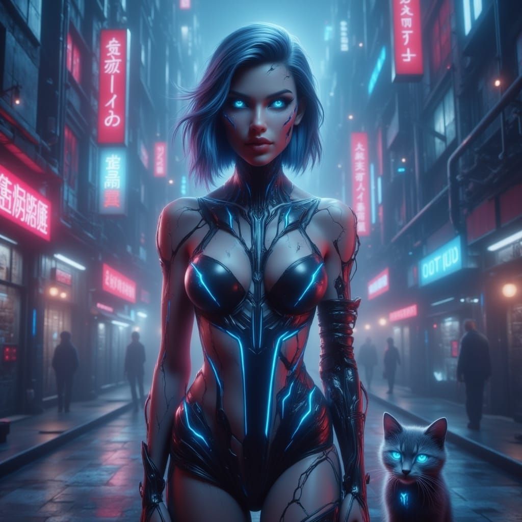 Cyberpunk Avatar in Neon Cityscape as Colorful Candy Art
