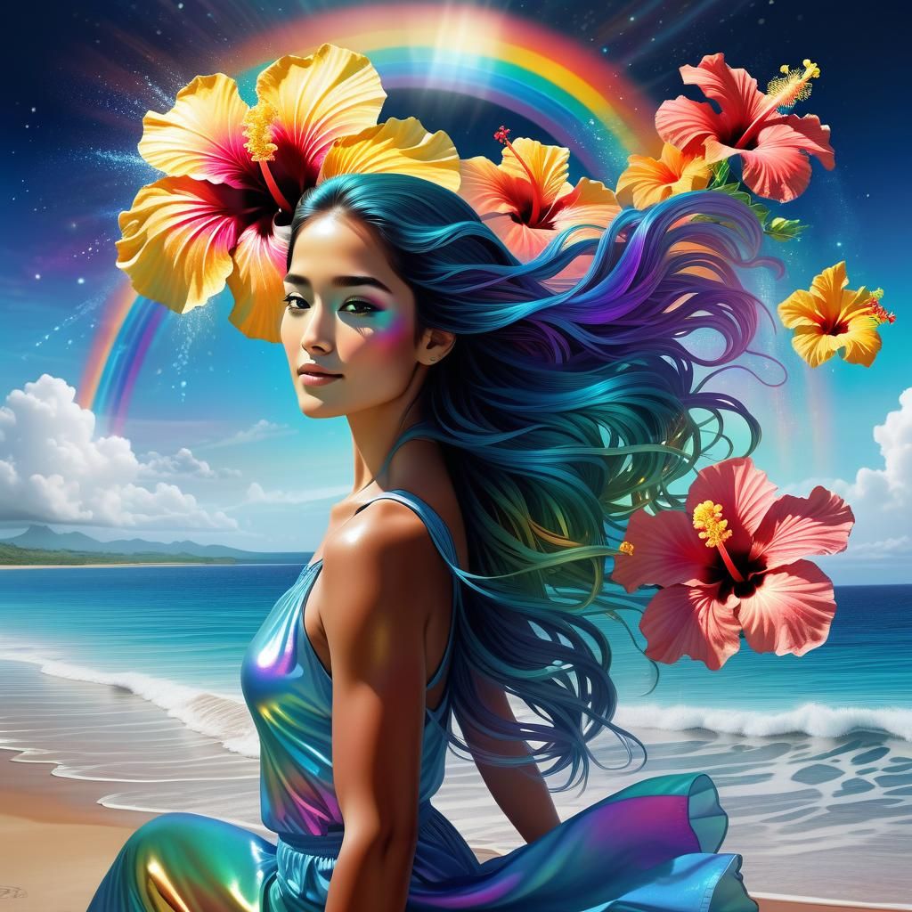 Spectrum Cosmic Serenade, rainbow hibiscus, beautiful woman,...