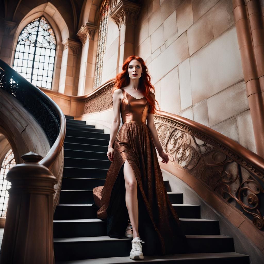 Girl in Bronze Gown at Fairytale Castle