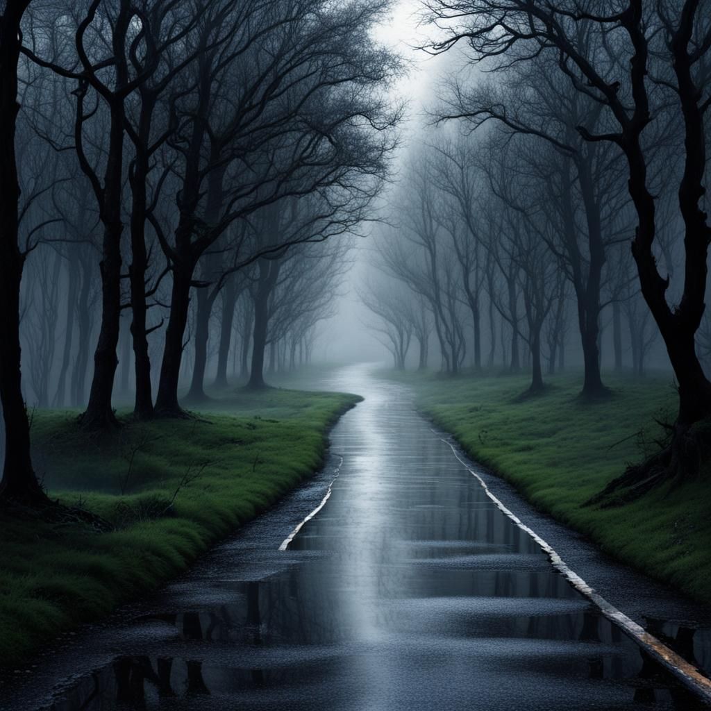 Epic Impressionist Road in Gouache Style