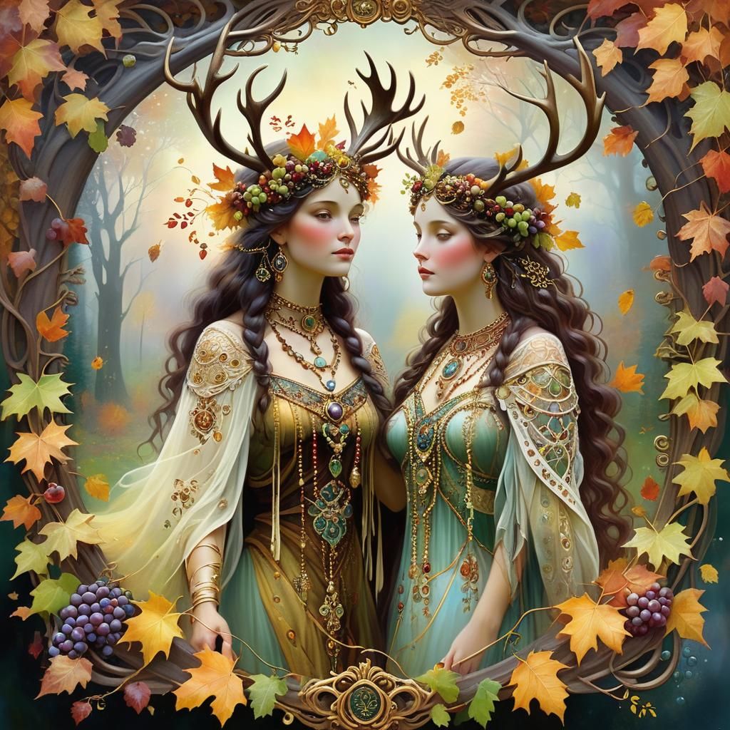 Autumn Goddess in Klimt-Inspired Art Nouveau Style