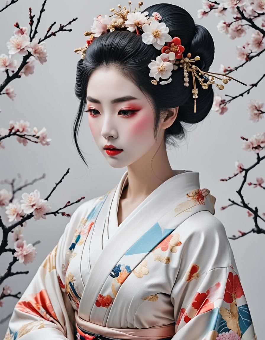 Beautiful Anime Geisha Portrait in Pastel Colors
