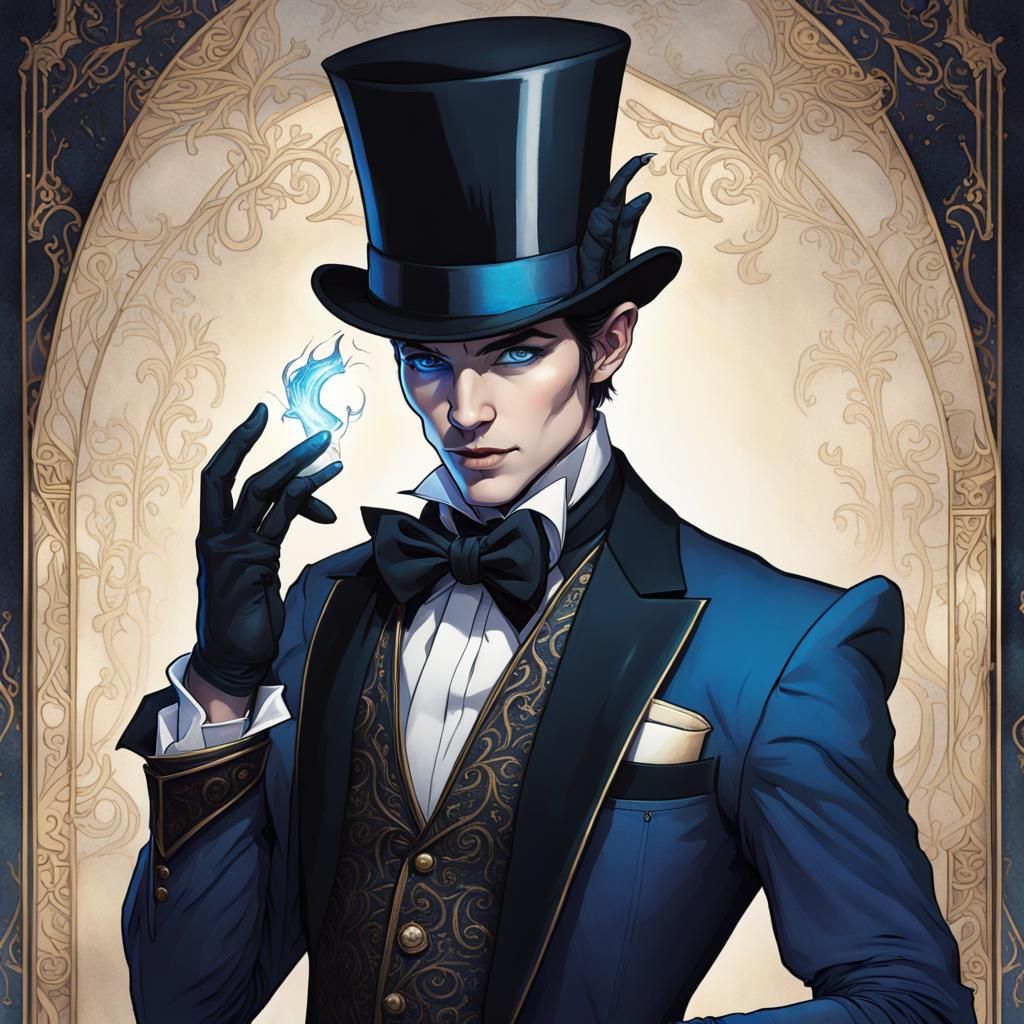 Fantasy Magician in Dark Tuxedo: Hyperrealistic Art