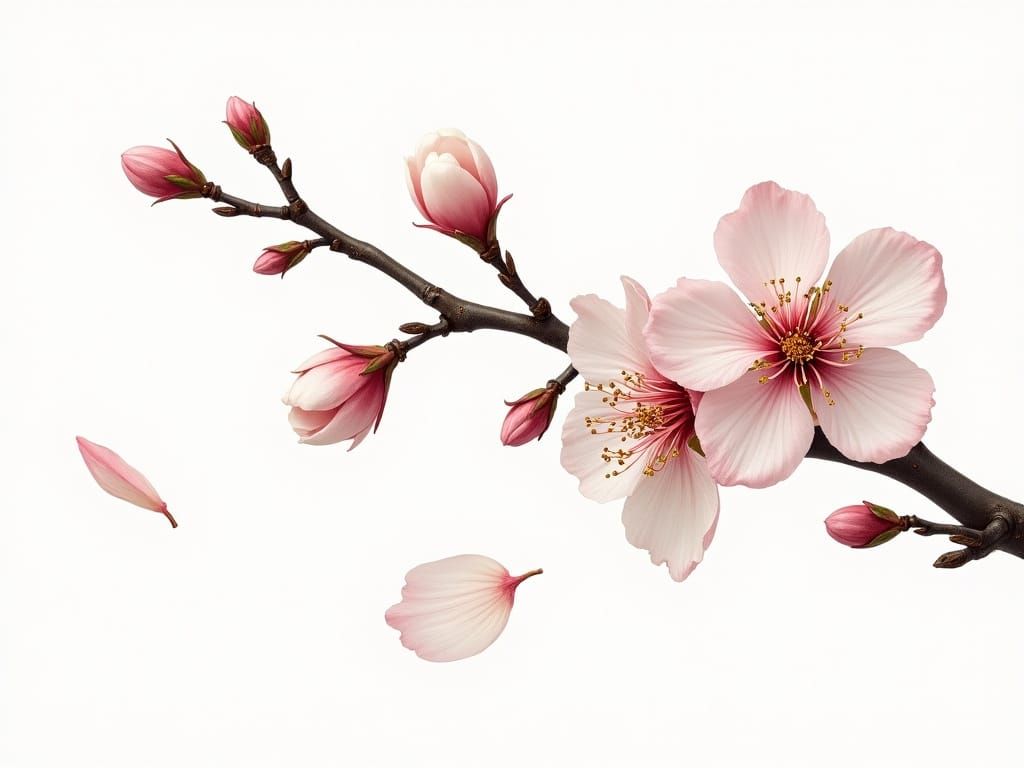 Realistic Cherry Blossom Branch in Photorealistic Style