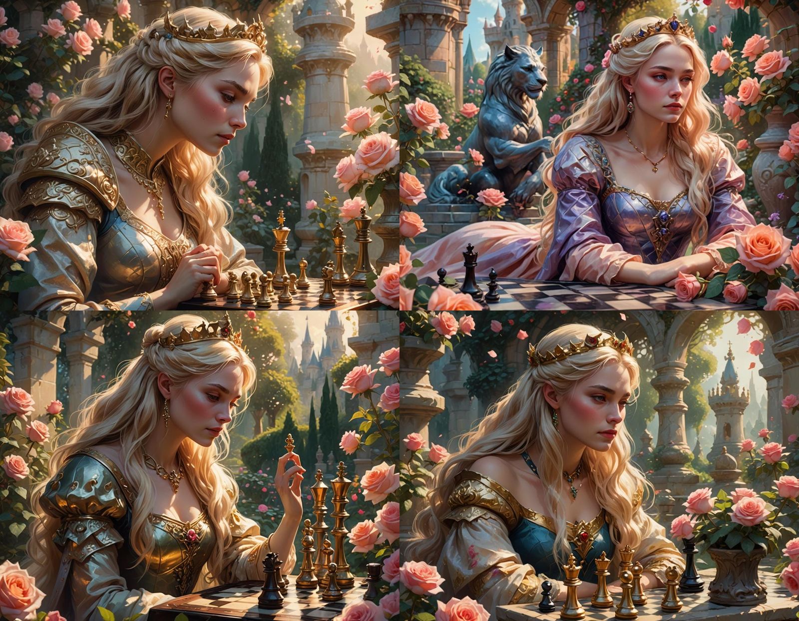 Queen and Beast Chess Game in Lush Garden