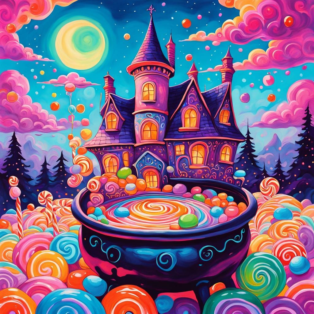 Enchanted Gouache Witch in a Candyland Wonderland