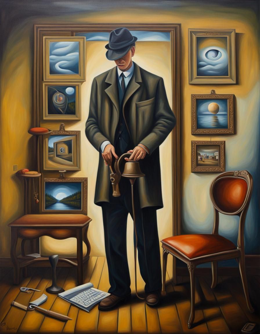 Surrealist Detective: Oil Painting of Self-Deception