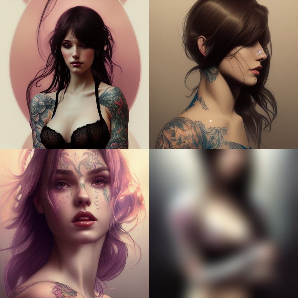 Tattooed Woman Portrait in Hyperdetailed Digital Art