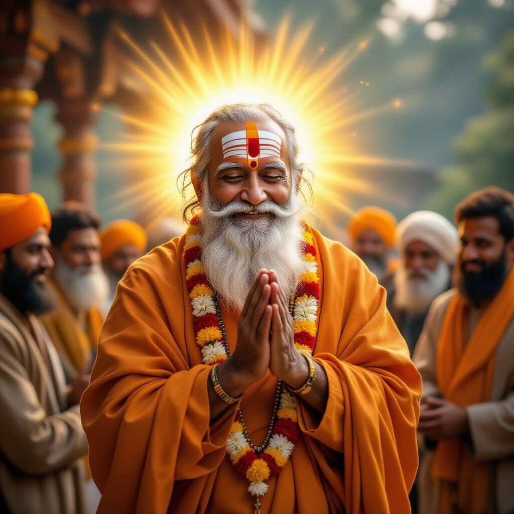 Neem Karoli Baba Blessing Devotees in Divine Light