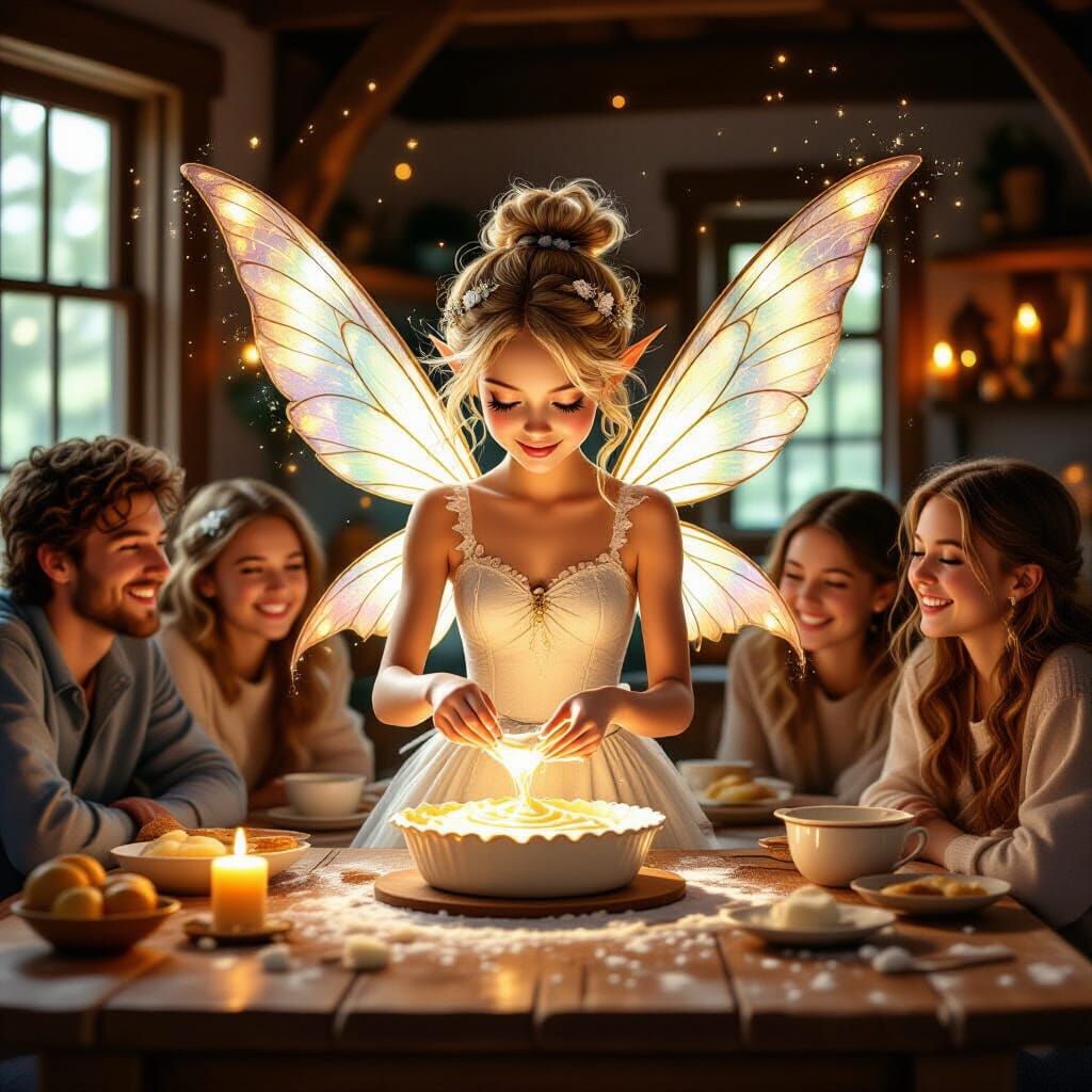 Magical Fairy Girl Bakes Cake with Glowing Light