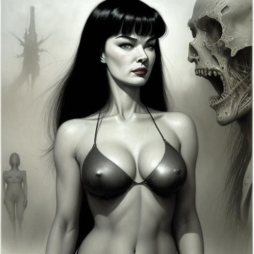 Bettie Page Portrait in Dark Surrealist Style