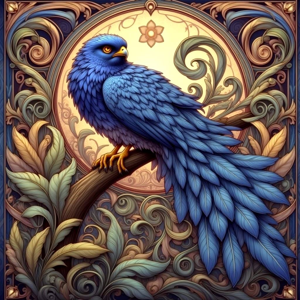 Ethereal Blue Falcon in Art Nouveau Style