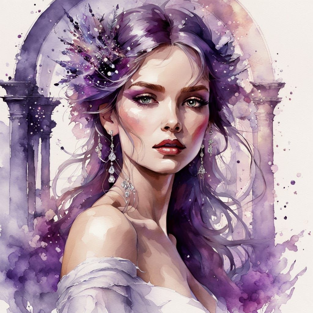 Mystical Sorceress in Luminescent Watercolour Realm