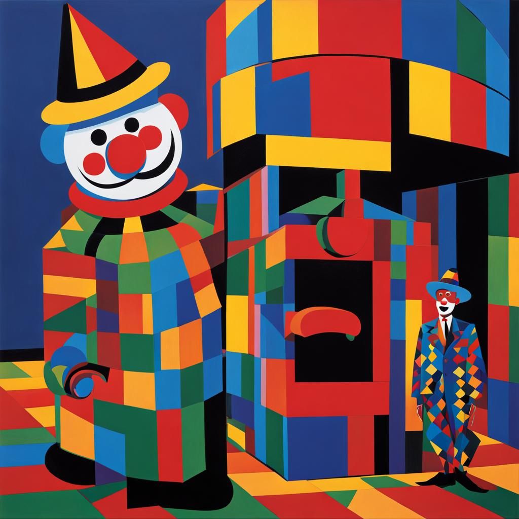 Giant Jack-in-the-Box Clown in Cubist Style