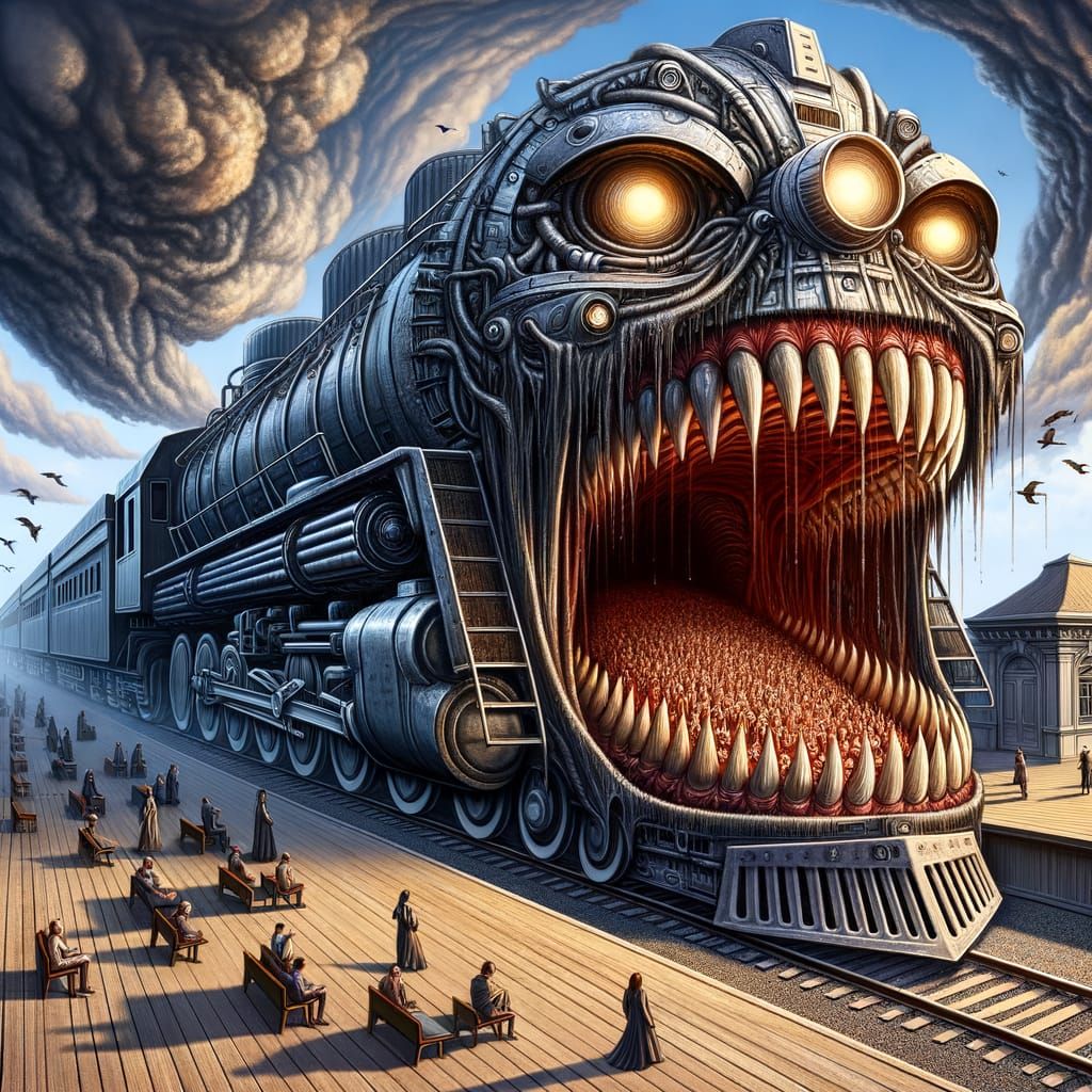 Ominous Train with a Hungry Face Chugs Through a Frightened...