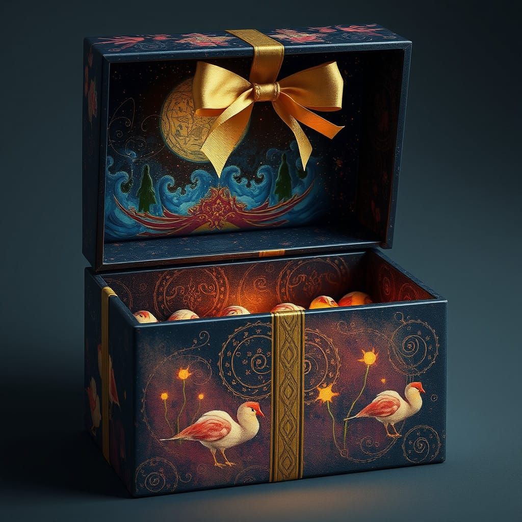 Mystical Gift Box in Vibrant Pointillism
