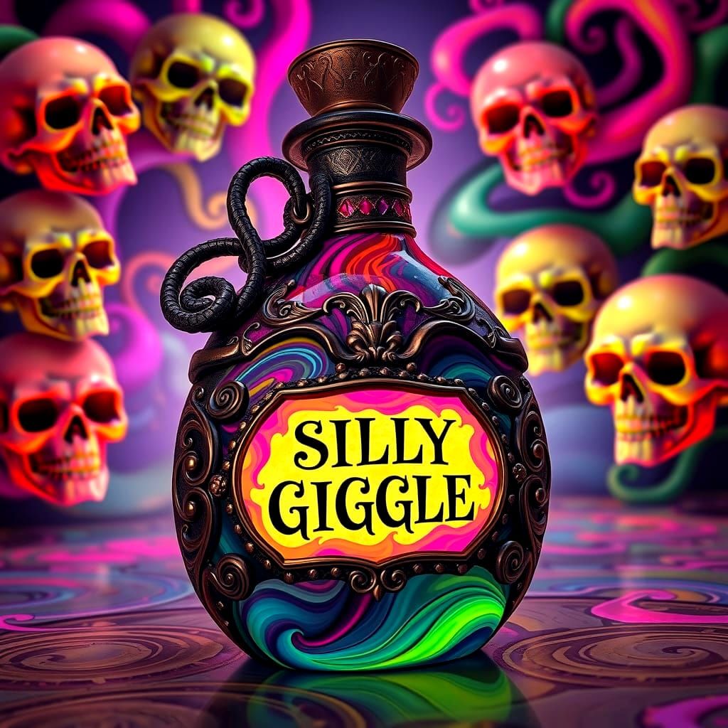 Vibrant Potion Bottle Scene in Psychedelic Colors