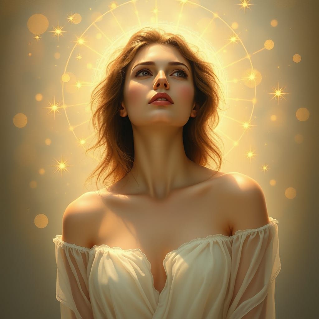Radiant Woman in Ethereal Light of Loyalty and Connection