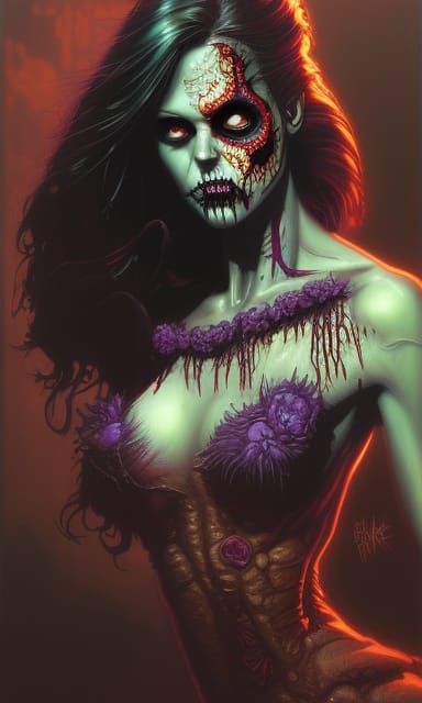 Steampunk Zombie Slurping Brain: Comic Book Art